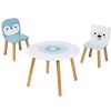 Image de Janod - Table et 2 chaises en bois - Table ronde enfant avec porte-crayon amovible - 1 chaise ours polaire et 1 chaise pingouin - Idéal pour les enfants à partir de 3 ans, J09650