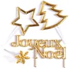 Image de 4 Accessoires de Noël Dorés en Papier - Déco Gâteau Bûche - Décorations Or Sapin, Etoile pour Bûches - 5009