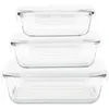 Image de Pebbly - Set de 3 boites de conservation en verre rectangulaires - 400 ml, 650 ml et 1L - Pour Cuire, Conserver, Transporter et Réchauffer - 100% Hermétique