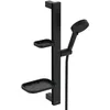Image de Ideal Standard Idealrain Alu+ Barre de douche, pommeau de douche à économie d'eau avec deux types de jet (SilkRain et Rain) et étagères réglables - Noir mat (349 x 157 x 600 mm)