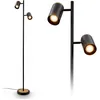Image de BRILONER - Lampadaire avec interrupteur sur le câble, têtes de spot orientables, 2xGU10 douille, lampadaire sur pied salon, lampe sur pied, 26x26x159,5 cm, noir-bois