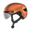 Image de ABUS Casque de ville HUD-Y ACE - Casque de vélo élégant avec visière et feu arrière LED magnétique rechargeable - Pour homme et femme - Orange, Taille M