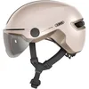 Image de ABUS - Casque de ville HUD-Y ACE - casque de vélo stylé avec visière et lumière LED arrière magnétique et rechargeable - pour femmes et hommes - beige, taille S
