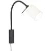 Image de Fischer & Honsel Spot mural flexible, lampe de lit, Maui | noir sable | abat-jour en tissu | lin blanc | l : 8,50 cm, hauteur : 40 cm, saillie du mur : 35 cm | avec interrupteur à cordon | 1 ampoule