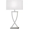 Image de Fischer & Honsel Anni Lampe de table avec abat-jour en tissu et structure sophistiquée, lampe de bureau en métal nickel mat et blanc, douille E27, 27 x 12 x 51 cm