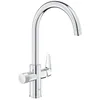 Image de GROHE Blue Pure BauCurve 30580000 Robinet de filtre à eau 3 voies (bec en C haut, zone pivotante 150°, poignée de filtre dédiée, cartouche céramique 28 mm, embouts 3/8", nécessite un kit de démarrage