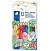 Image de Staedtler Noris Erasable, Crayons de couleur gommables avec système anti-casse, Mine douce de 3 mm, Étui carton avec 12 couleurs vives différentes, 144 50NC12