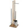 Image de WENKO Rivalta Ensemble WC avec porte-papier toilette intégré et porte-brosse WC en bambou véritable Marron 23,5 x 70 x 18 cm