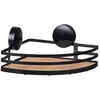 Image de WENKO Étagère d'angle Alba Static-Loc® de WENKO, support de douche en acier laqué et bambou durable, sans perçage, porte-savon fixé par adhérence statique, 27,3 x 21 x 10,8 cm, noir/naturel