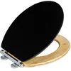 Image de Siège de toilette Bambusa Black, mécanisme de fermeture amortie facile à fermer, anneau en bambou, couvercle en MDF, attache hygiénique à clip fixe, (L x P) : 37 x 44 cm, naturel/noir
