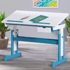 Image de Inter Link - Bureau réglable en hauteur - Bureau pour enfants, élèves - Pupitre inclinable - Support pour livres - Bois massif laqué blanc - Applications en bleu canard - Bleu canard/Blanc