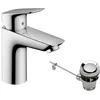 Image de hansgrohe Mitigeur lavabo Logis, hauteur sous bec 100mm, robinet lavabo avec vidage en métal, Chromé, 71171000
