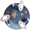 Image de Elobra Plafonnier astronautes, espace, animaux de l'espace, lampe murale pour chambre d'enfant, Rondell avec 3 spots pivotants, bleu, fille et garçon, avec douille E14