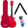 Image de CASCHA Ensemble ukulélé de concert en fibre de carbone I Kit de démarrage de ukulélé avec 3 médiators sac sangle I Design moderne coupe pour débutants et avancés I Petite guitare hawaïenne rouge, HH 2280