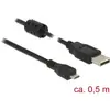 Image de Delock 84900 USB-kabel USB 2.0 USB-A stekker, USB-micro-B stekker 0.50 m Zwart Met Ferrietkern