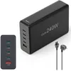 Image de Hama Chargeur USB 240W GaN, 5 Ports, 4X USB-C et 1x USB-A, Charge Rapide Sécurisée, PD + QC 3.0, Détection Auto, Station de Charge Secteur Multiports 5 en 1, Préserve la Batterie, Câble 1.5m, Noir