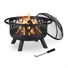Image de Relaxdays Brasero avec Protection étincelles, Jardin et terrasse, tisonnier, Foyer extérieur, en Acier; D 75 cm, Noir