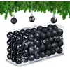 Image de Relaxdays Lot de 96 boules de Noël opaques, brillantes, paillettes, hauteur : 4 x 3 cm, décoration arbre de Noël, noir