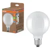Image de OSRAM en forme de globe classique, avec filament LED décoratif, classe d'efficacité énergétique A, E27, 5 W, 1055 lm, 6500 K, blanc lumière du jour. Sans échauffement, 100% d'éclairage immédiat.