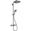 Image de hansgrohe Croma Select S - Colonne de douche économie d'eau (EcoSmart) avec mitigeur thermostatique, douche pluie, douchette, support, tuyau, barre et tête de douche, Noir chromé brossé, 26891340