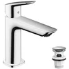 Image de hansgrohe Mitigeur lavabo Logis, hauteur sous bec 100mm, robinet lavabo avec garniture de vidage, Chromé, 71252000