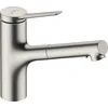 Image de hansgrohe Zesis M33 - Mitigeur de cuisine avec douchette extractible métallique, 2 jet, Robinet avec hauteur sous bec 150 mm, Robinetterie avec bec pivotant, Aspect acier inox, 74820800