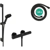 Image de hansgrohe Pulsify S - Set de douche économie d'eau (EcoSmart+), Ensemble de douche avec mitigeur thermostatique Ecostat Element, Douchette, Barre 65cm, Flexible 160cm, Support, Noir mat, 24272670