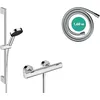 Image de hansgrohe Pulsify S - Set de douche économie d'eau (EcoSmart+), Ensemble de douche avec mitigeur thermostatique Ecostat Fine, Douchette, Barre de douche 65cm, Flexible 160cm, Support, Chromé, 24262000