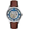 Image de Fossil Townsman Watch for Men, Automatic three hand movement with Stainless steel or Leather Strap, Bleu et marron, 44 mm