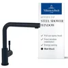 Image de Villeroy & Boch Steel Shower Robinet de cuisine haute pression avec douchette extensible et plage de pivotement à 360° Robinet d'évier économiseur d'eau Hauteur du bec 270 mm Noir mat