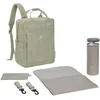 Image de LÄSSIG GRE Vividal Sac à dos à langer pour bébé avec matelas à langer, fixation pour poussette, porte-biberon, produit durable/GRE Vividal Backpack en corde kaki clair