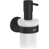 Image de GROHE Start 411952430 Distributeur de savon avec support (matériau : verre et métal, capacité 160 ml, fixation cachée, à coller ou à percer) Noir mat