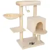 Image de lionto Arbre à chat avec balle en peluche avec grelot et fixation murale, hauteur 93 cm, arbre avec sisal et peluche, surface de repos et niches confortables, pour petits et grands chats, beige