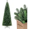 Image de SALCAR Sapin de Noël artificiel fin 210 cm avec gants et support en métal - Crayon - Avec pointes en PVC 818 - Vert