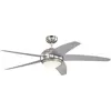 Image de 72069 Ventilateur de Plafond D’Intérieur à Cinq Pales Bendan LED 132 cm, Chrome Satiné avec Accents Martelés, Kit D Éclairage LED à Variateur avec Verre Opale Dépoli, Télécommande Incluse