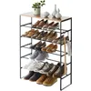 Image de Yamazaki 3370 TOWER Étagère à chaussures à 6 niveaux avec plateau en bois, noir, acier/bois, design minimaliste, 66 x 25 x 87 cm (LxPxH)