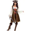 Image de Smiffy's Costume jeune fille pirate de haute mer, avec robe, pantalon et baudrier - S, Marron