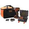 Image de BLACK+DECKER Perceuse visseuse à percussion 18V, moteur sans balais, mandrin 13mm, LED, 2 batteries, 50 accessoires, chargeur, sac, BL188ME2SA-QW