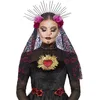 Image de Smiffys Bandeau de luxe Sunburst Jour des morts avec roses et voile, accessoire de déguisement d'Halloween