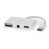 Image de NEDIS Adaptateur USB multiport | USB 2.0 | USB-C  femelle | USB-A femelle/USB-C  femelle/femelle 3,5 mm | 480 Mbps | Rond | Plaqué nickel | PVC | Blanc | Boîte