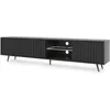 Image de Selsey Bello Armoire TV avec lamelles et éclairage LED - 175 cm - Pieds noirs - Noir