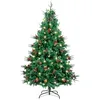 Image de AGM Sapin de Noël artificiel de 1,8 m avec guirlande lumineuse de 15 m 300 LED, PVC + PE avec aiguilles de pin, baies rouges, charnières et base en métal de qualité supérieure