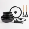 Image de Bergner Click&Cook - Batterie de Cuisine avec Poignée Extensible 2 Poêles, 2 Casseroles, 1 Friteuse, 2 Couvercles et 2 Ustensiles de Cuisine - En Fonte d'Aluminium - Revêtement Marbre Noir Antiadhésif
