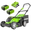 Image de Greenworks G40LM41K2X Tondeuse à Gazon sans Fil pour Pelouses Jusqu'à 500m², Largeur de Coupe 41 cm, Sac de 50L, INCLUS Deux Batteries 40V 2Ah et Un Chargeur, Garantie 3 Ans