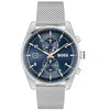 Image de BOSS Montre chronographe à quartz pour homme Collection SKYTRAVELLER avec bracelet en cuir ou en acier inoxydable, bleu, Bracelet