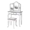 Image de WOOMAX Coiffeuse pour fille blanche et grise avec tabouret et miroir, jouets en bois, maquillage pour filles, 85389