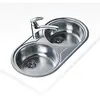 Image de TEKA Évier 2 bacs en acier inoxydable 18/10, profondeur 140 mm, valve panier 3 ½", pour meuble de 80 cm, avec trou pour robinet, modèle DR 80 2C