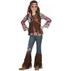 Image de FIESTAS GUIRCA Costume pour fille Happy Hippie - Tenue pour enfant des années 70 avec tête hippie - T-shirt multicolore Tie-Dye, gilet et pantalon pour filles de 7 à 9 ans