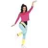 Image de FIESTAS GUIRCA Déguisement de gymnastique des années 80 avec t-shirt rose et combinaison multicolore pour femme Taille M 38-40