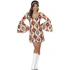 Image de FIESTAS GUIRCA Groovy Déguisement hippie pour femme - Robe hippie courte des années 70 avec bandeau hippie - Déguisement disco années 60 pour femme Taille L